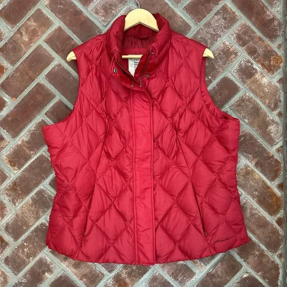 Eddie Bauer EB550 Puffer Vest Womens L Red Full Zip Goose Down Outdoor H… - Picture 1 of 11